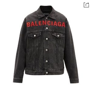 Balenciaga Black Denim Red Logo Jean Jacket IT 44
